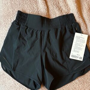 Women's Black LuLu Lemon Hotty HR Shorts.